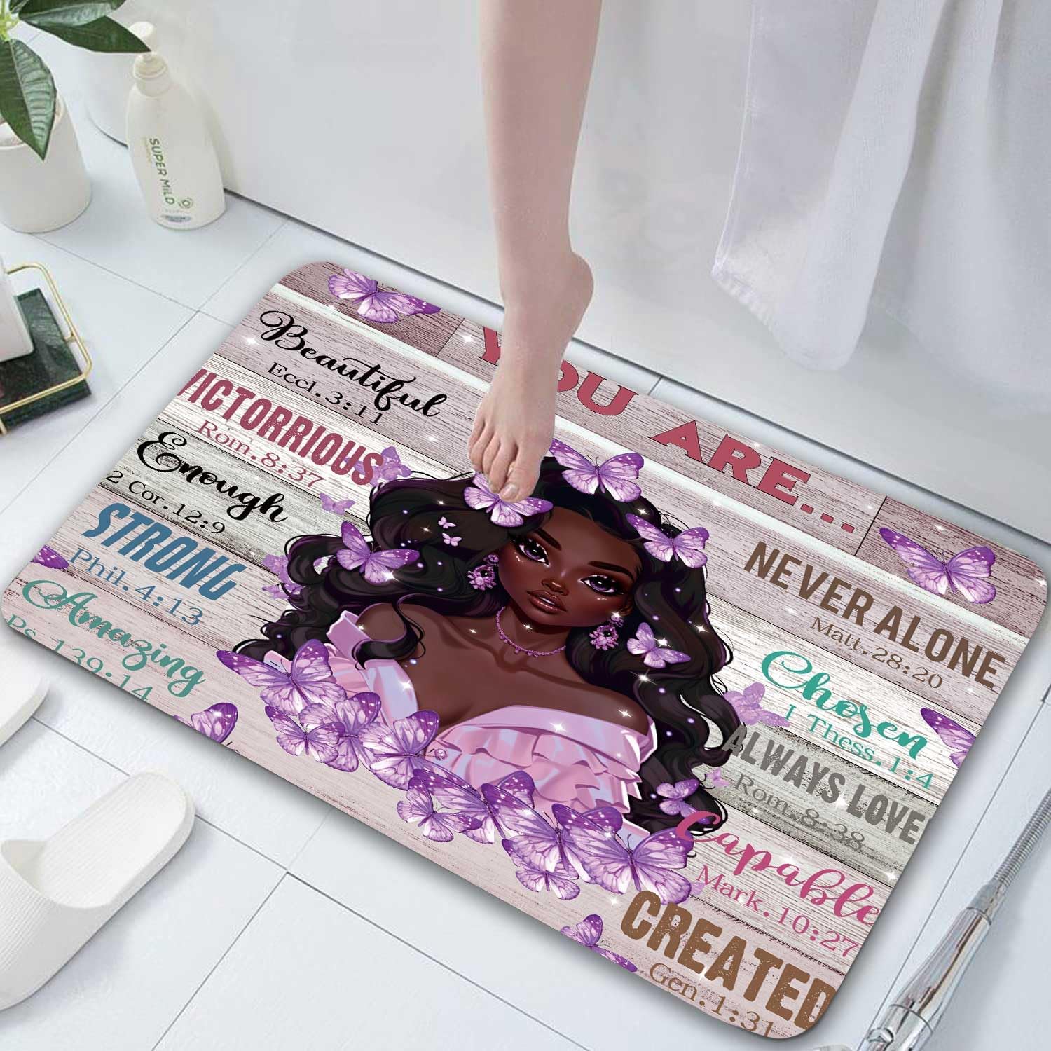 JAWO Black Girl Bath Rug with Butterfly Design