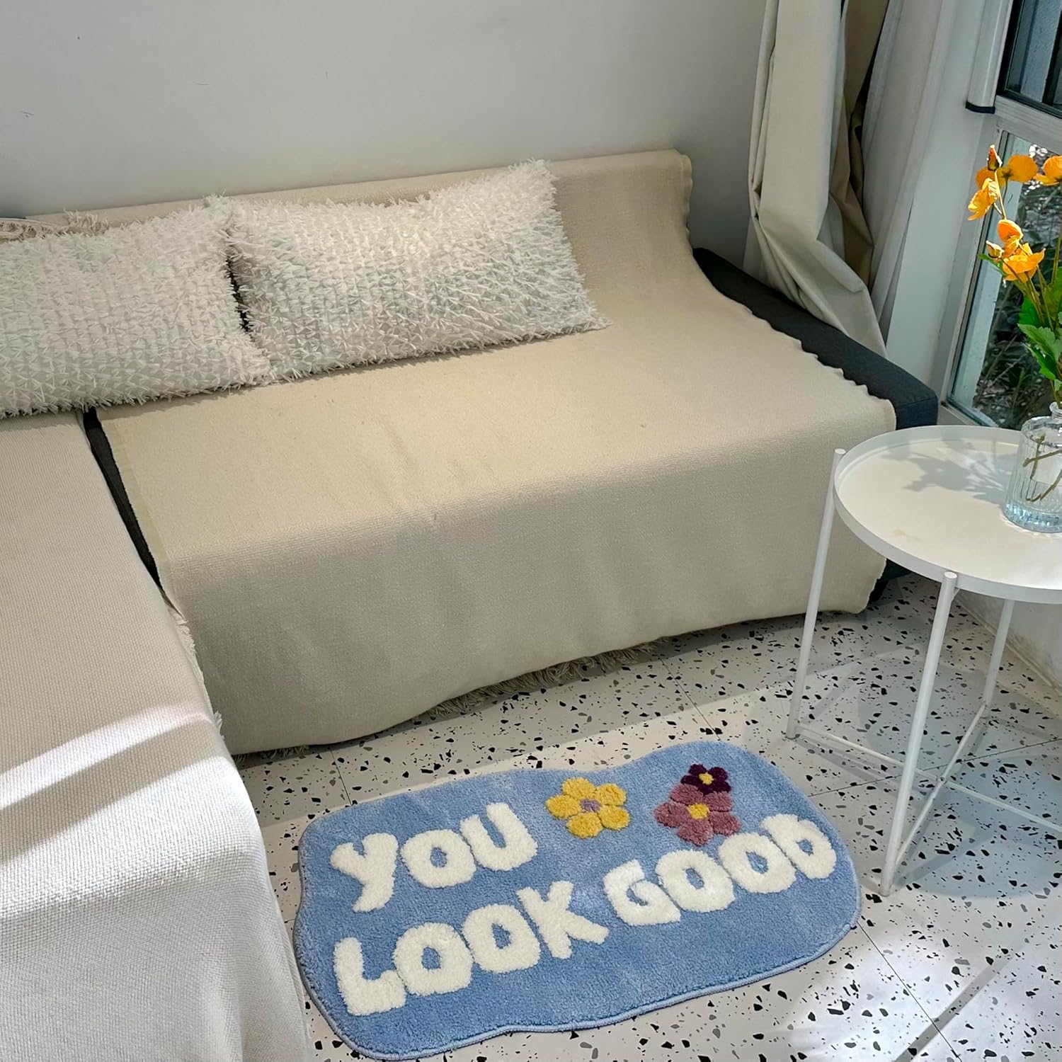 You Look Good Bath Mat Blue - Non-Slip Microfiber Rugs