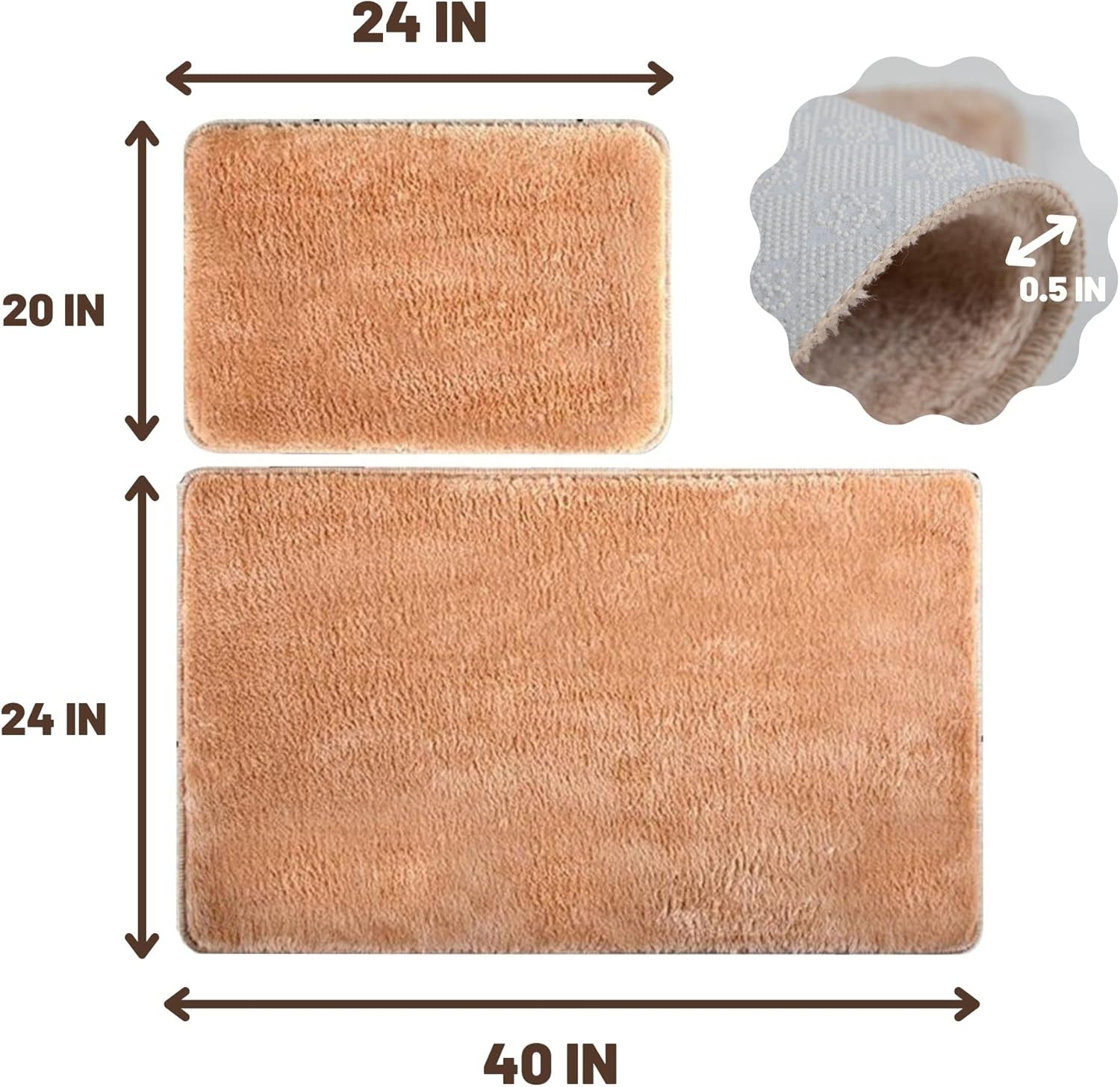 VHD Plush Bath Rug Set 2 Pieces Non-Slip Beige