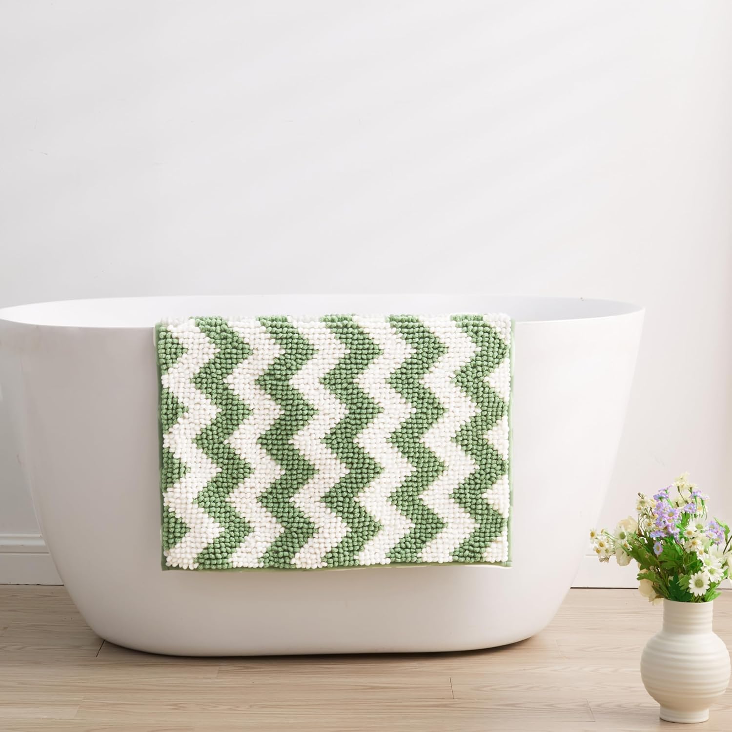 CozeCube Sage Green Chenille Bath Mat 24x16 Non-Slip