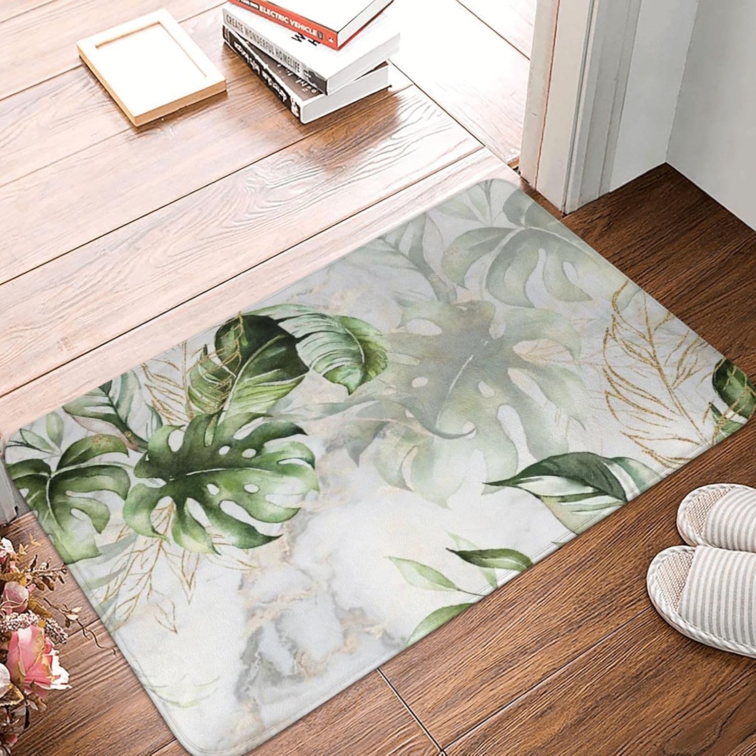 Waaqied Green Leaves Bath Mats for Kids Non-Slip 16x24 Inch