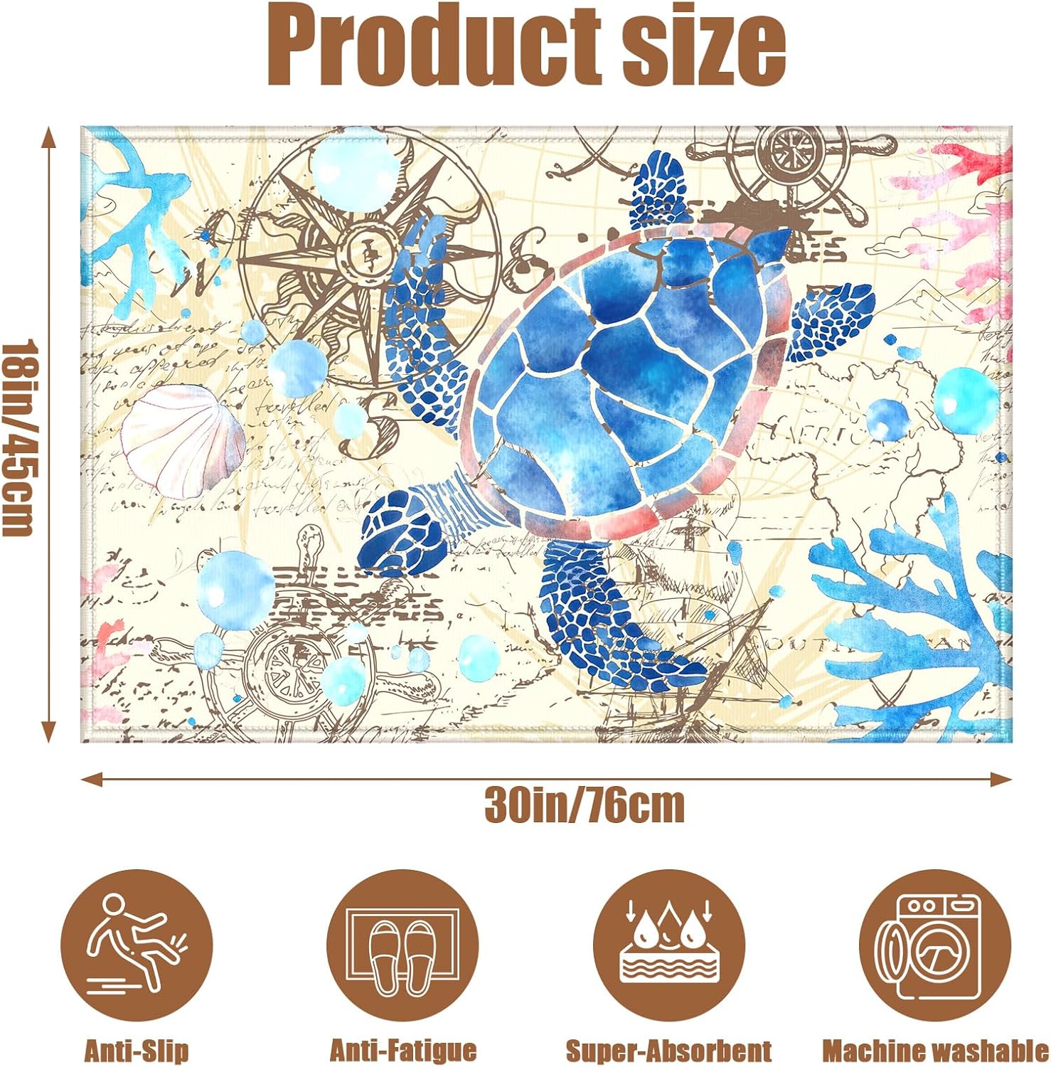 COSHARKLY Sea Turtle Bath Mat 17x30 Inch