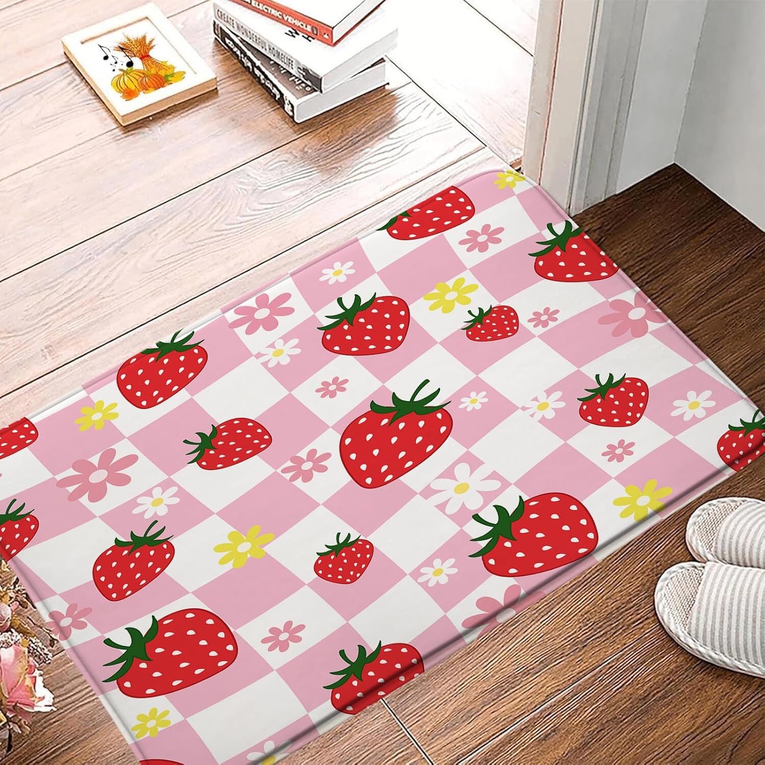 Strawberry Bath Mat with Cute Floral Design