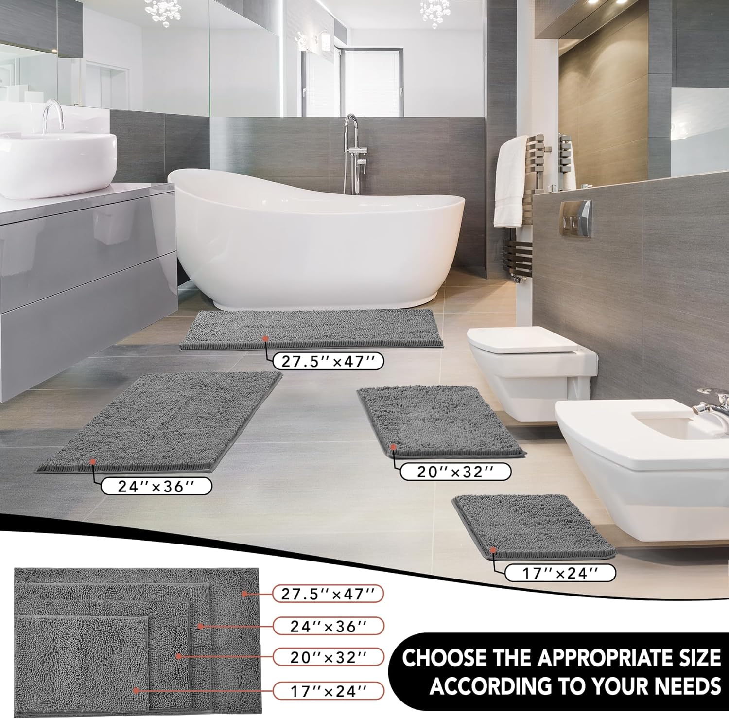 Deconovo Bath Mat 24x17 Inch Non-Slip Microfiber Rug