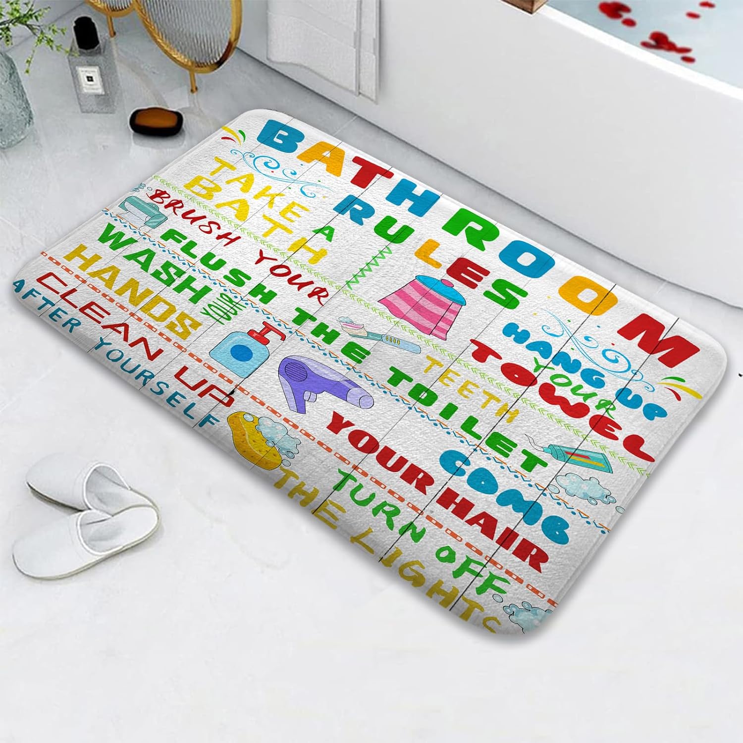 Aeyadis Kids Bath Mat with Funny Rules Design