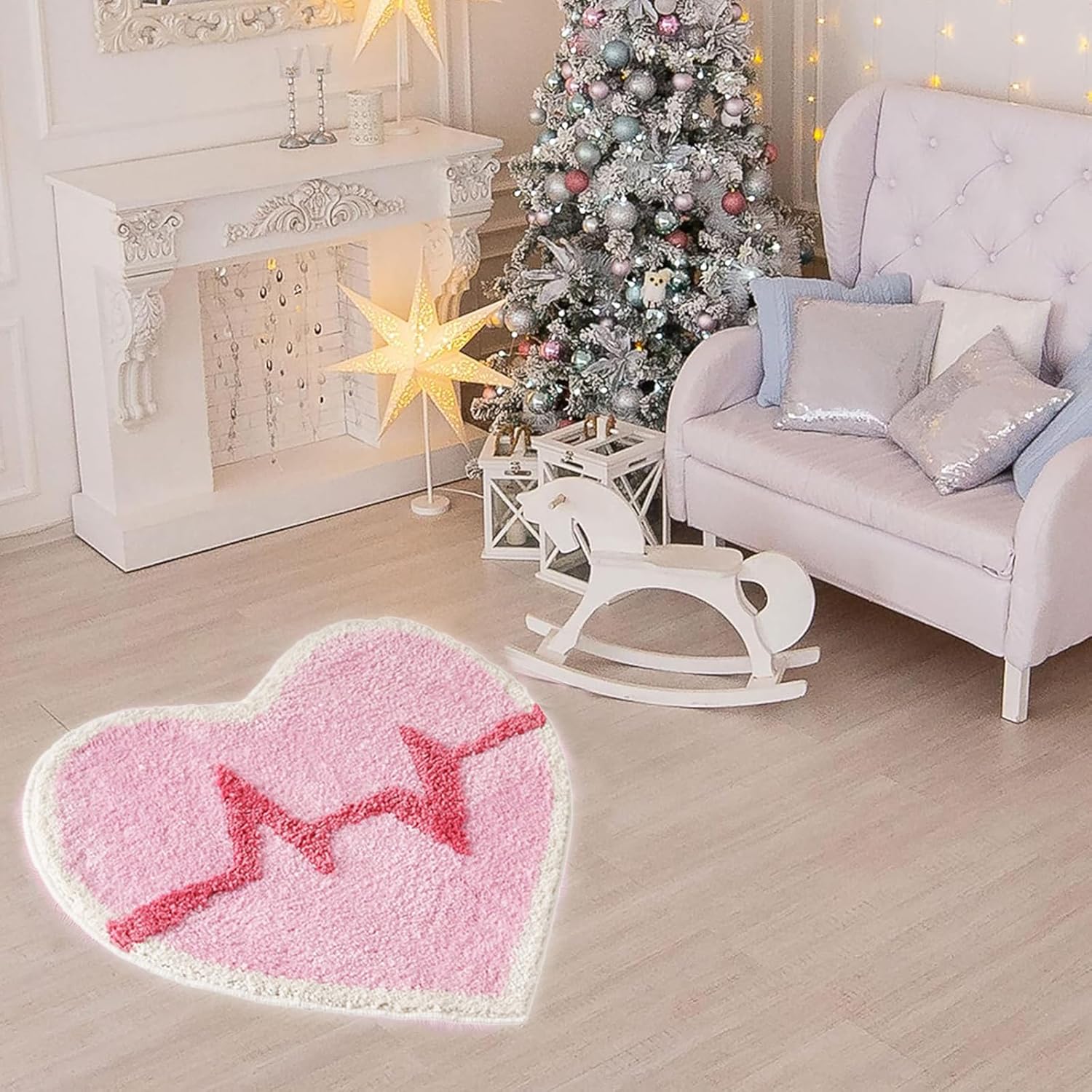 Inshinern Pink Heart Bathroom Rug Non Slip Washable