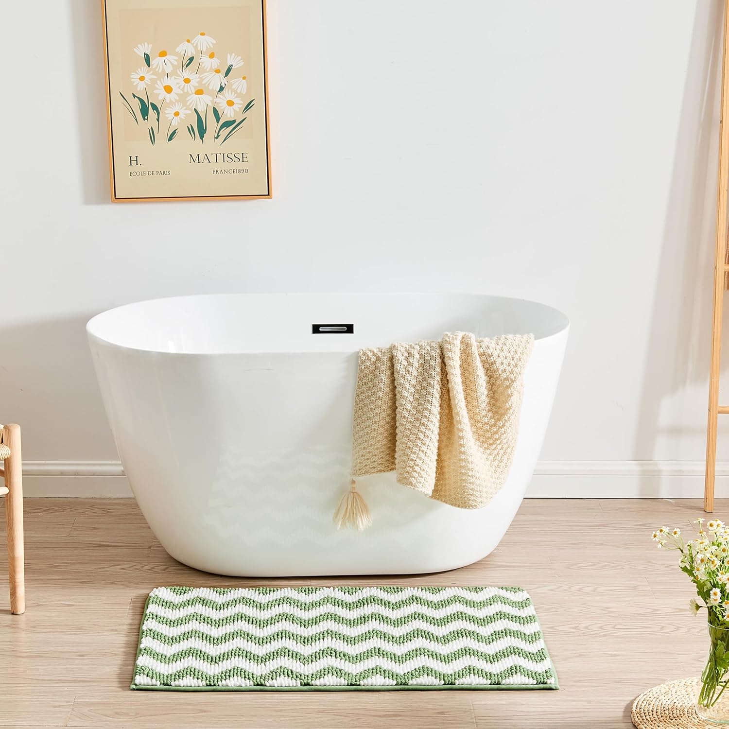 CozeCube Sage Green Chenille Bath Mat 24x16 Non-Slip