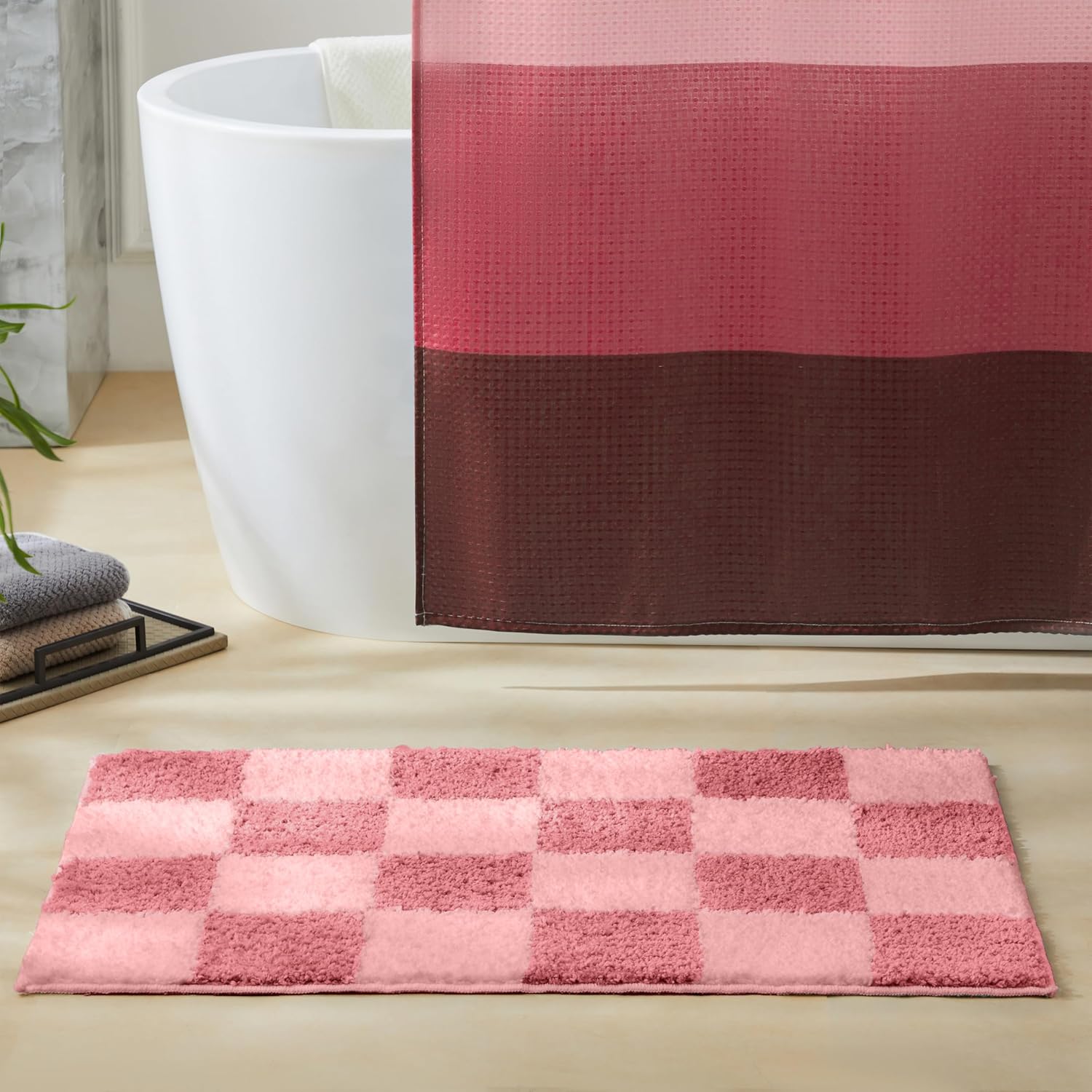 Ohocut Luxury Microfiber Checkered Bath Rug 32x20