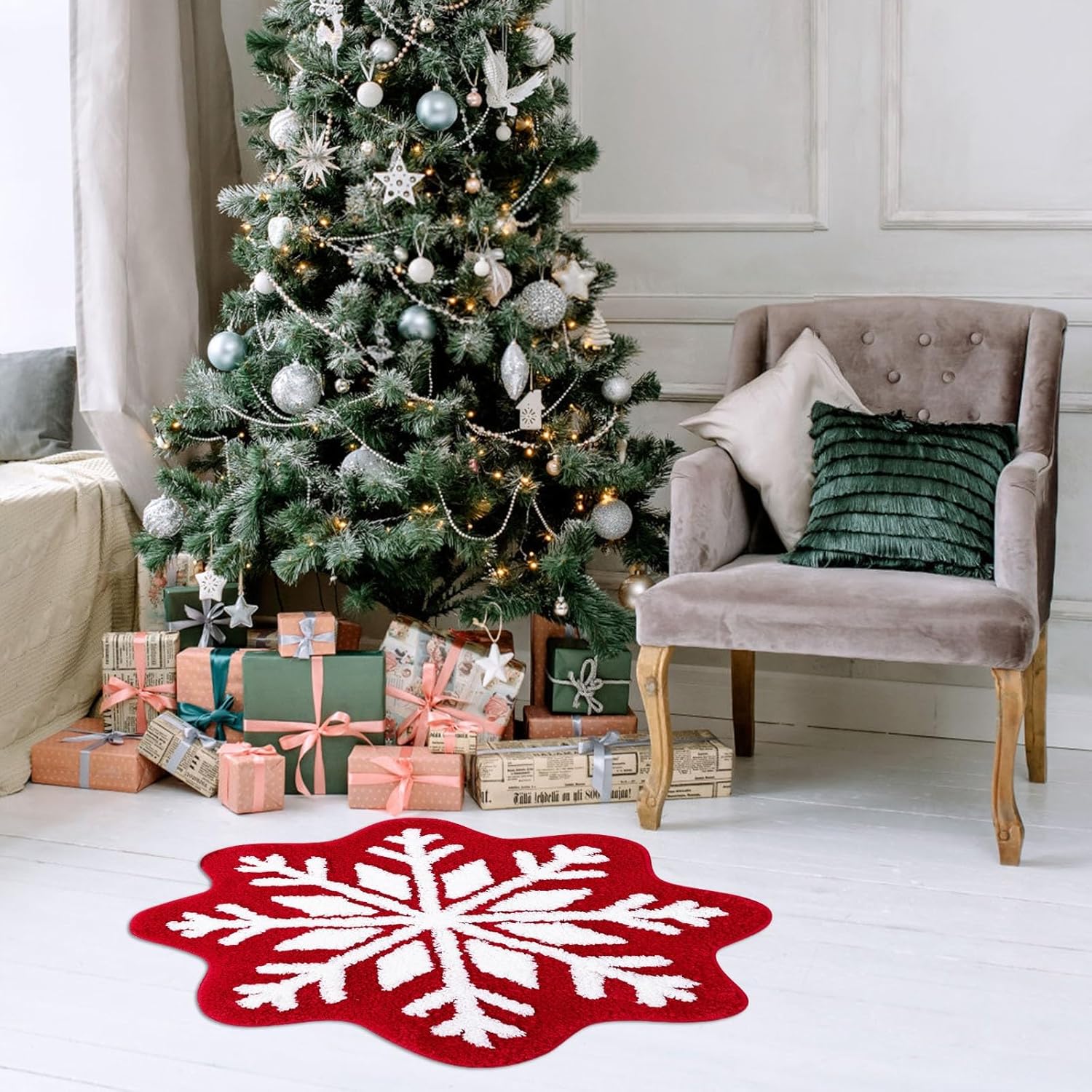 KELINFONG Snowflake Pattern Non-Slip Bath Mat 26x26 Inch