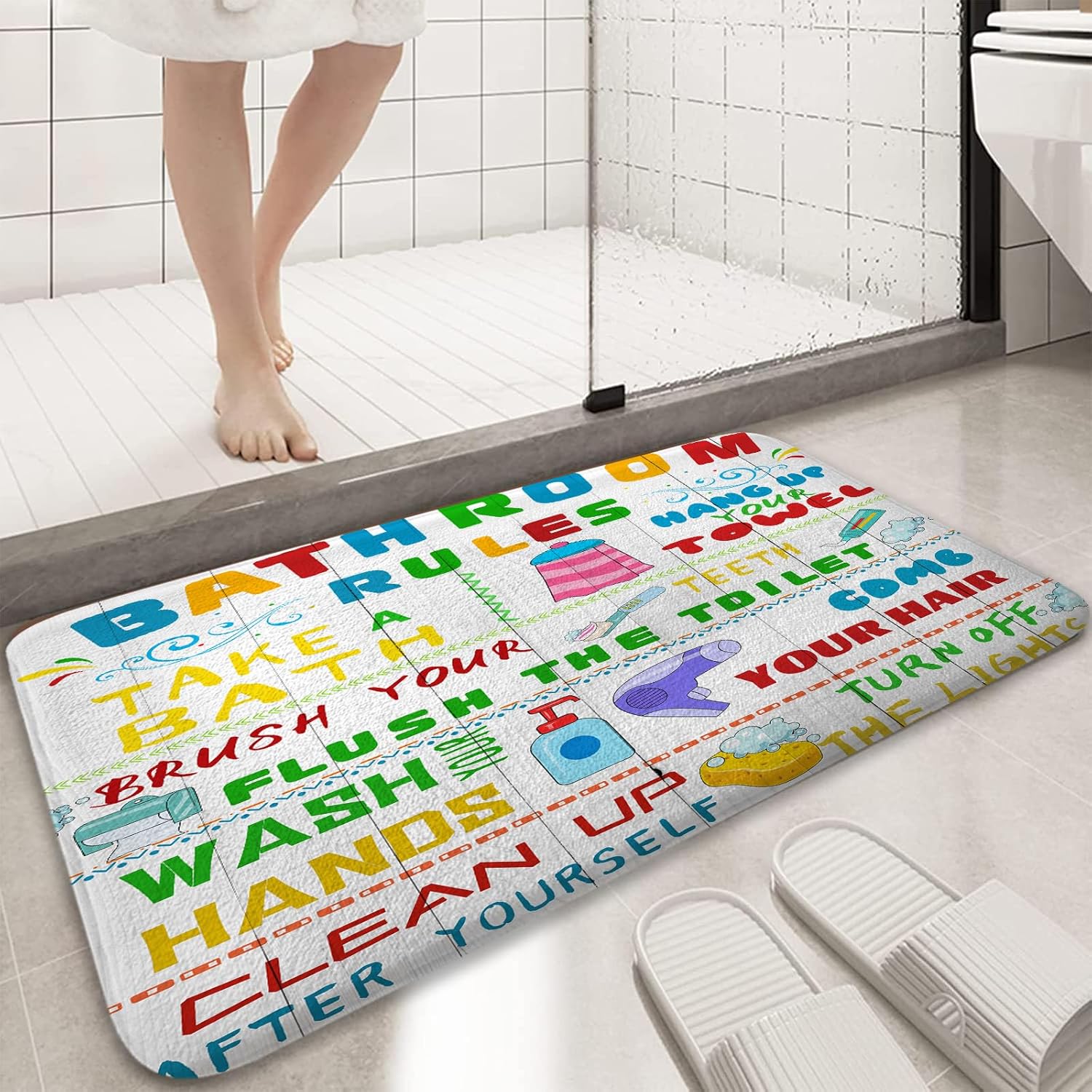 Aeyadis Kids Bath Mat with Funny Rules Design