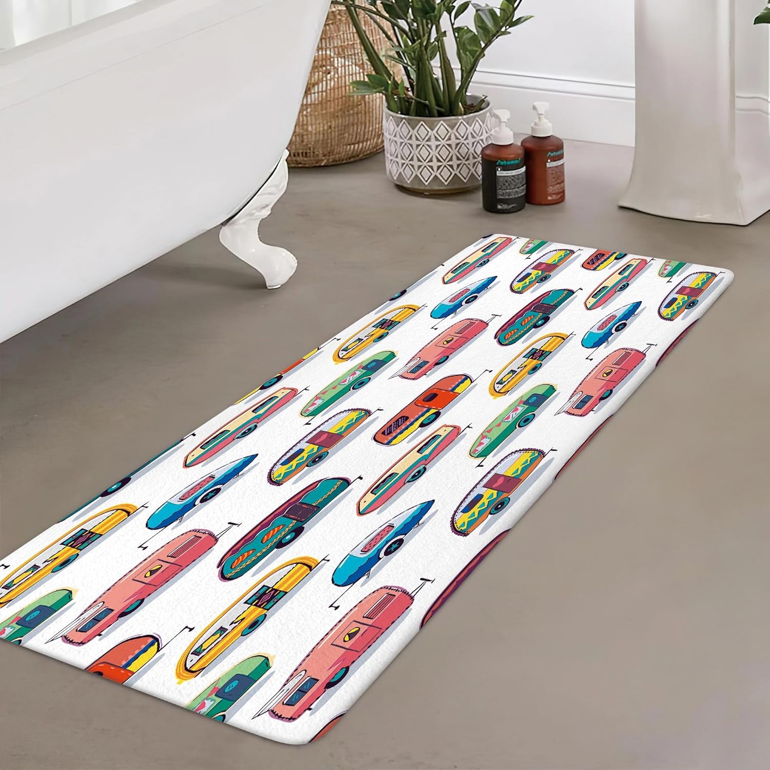 JAWO Happy Camper Bath Mat - Retro Non-Slip Doormat for RV