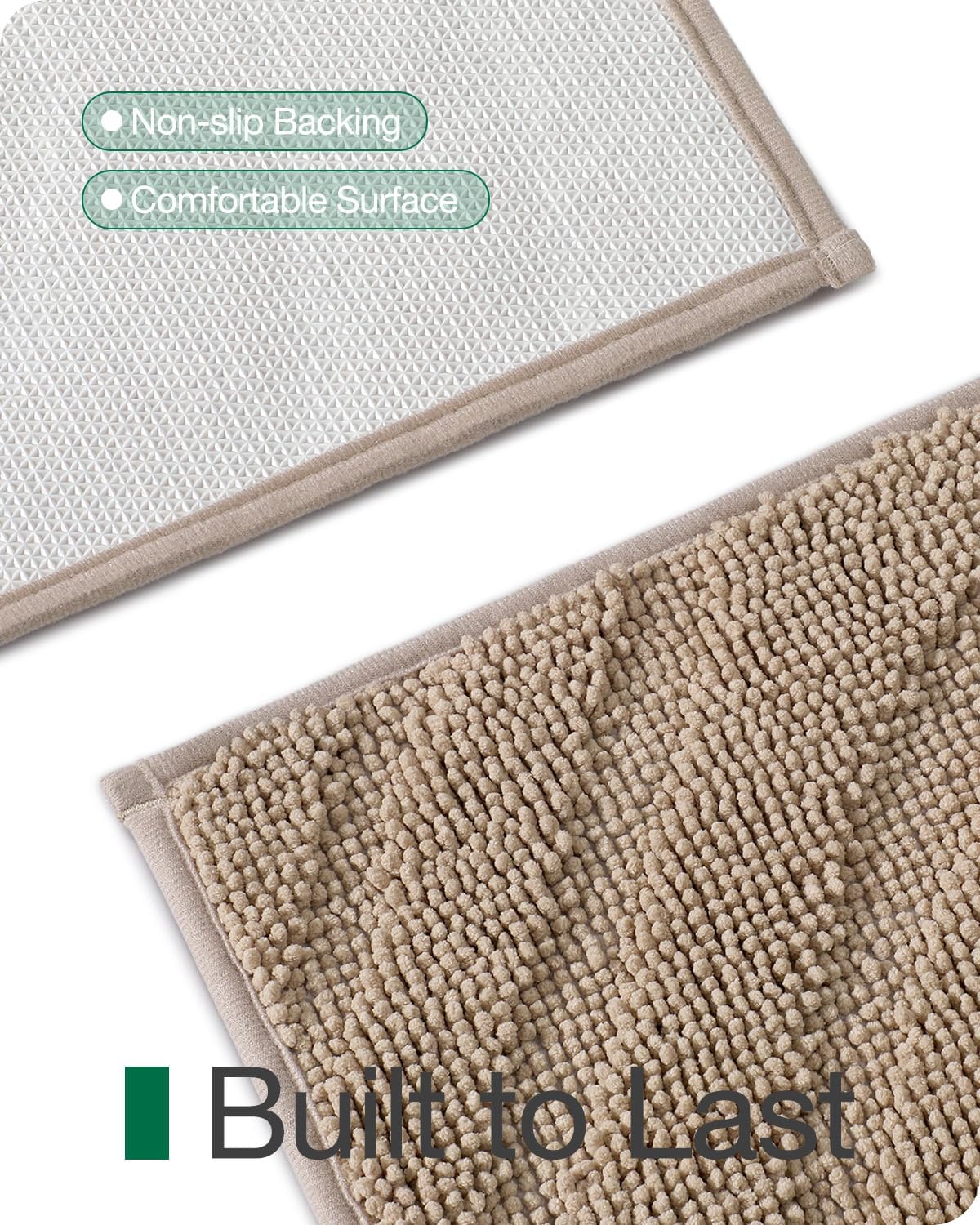 LUMI Bath Mat Non Slip Rubber Backing 16x24 Beige 1