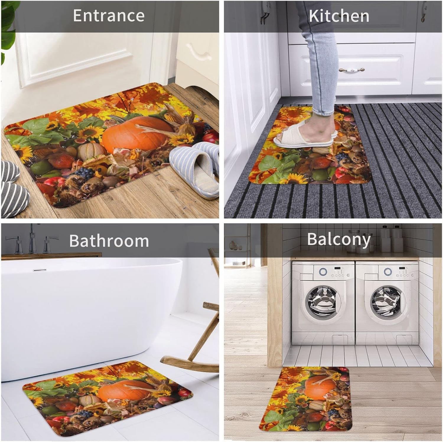 Soft Bath Mats with Pumpkin and Sunflower Design