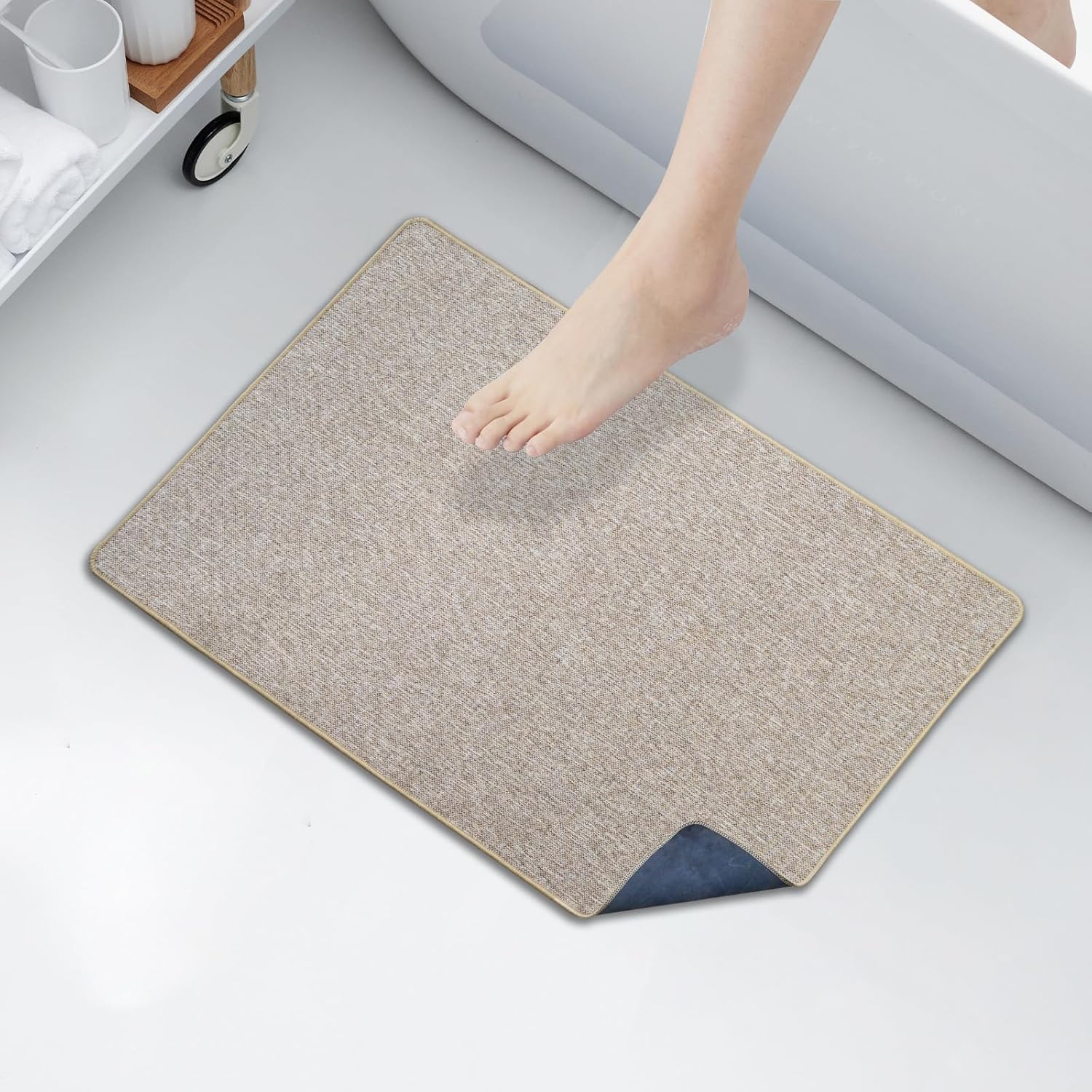 Yancorp Thin Non-Slip Bathroom Rugs 16x28 Inch Khaki