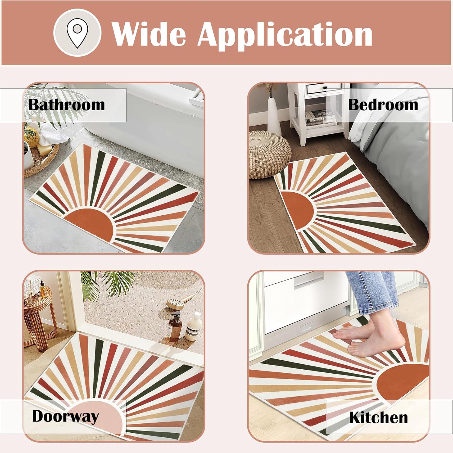 Modern Boho Bathroom Rug 16x24 Inch Non-Slip Plush Mat