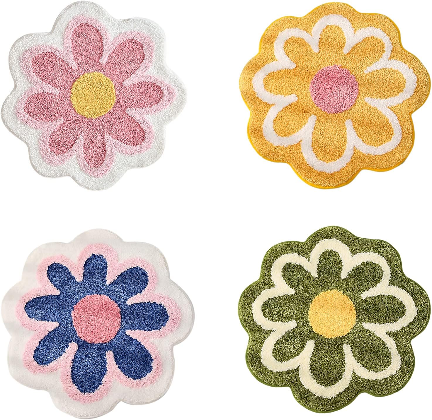 Daisy Flower Bath Mat Non-Slip Washable Bath Rug for Home