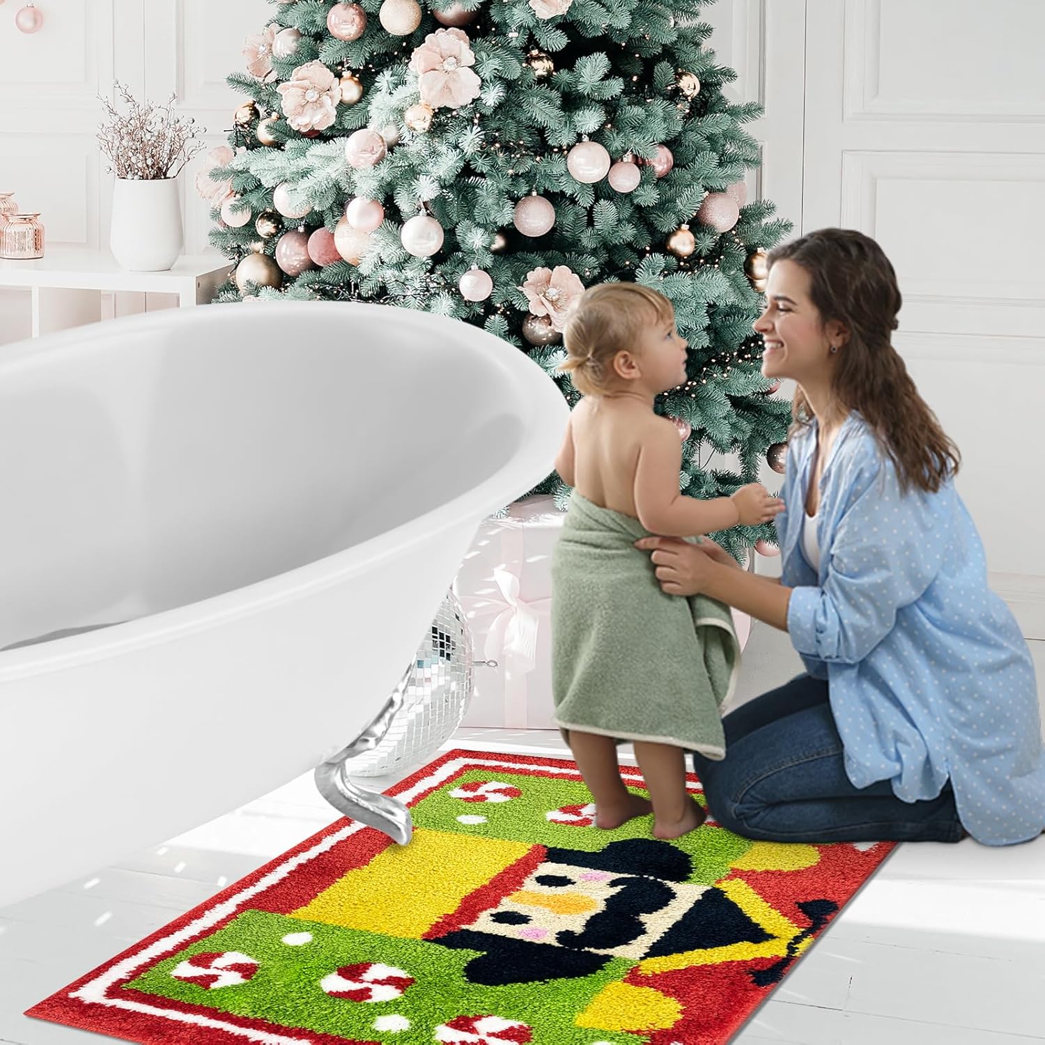 Christmas Bath Mat with Nutcracker Design 20x30 in Red