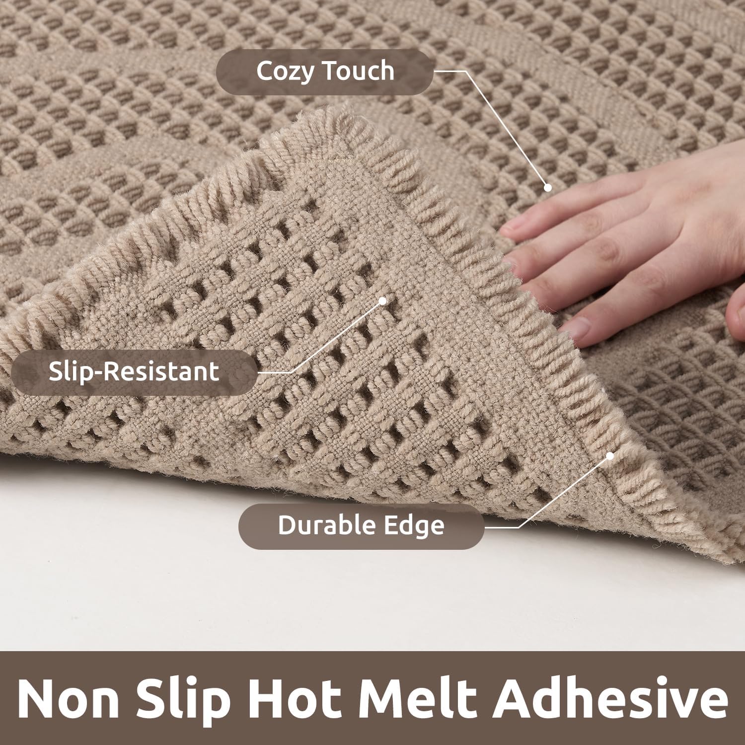 AMOAMI Waffle Bath Mat Non-Slip Absorbent Machine Washable Brown 17x40