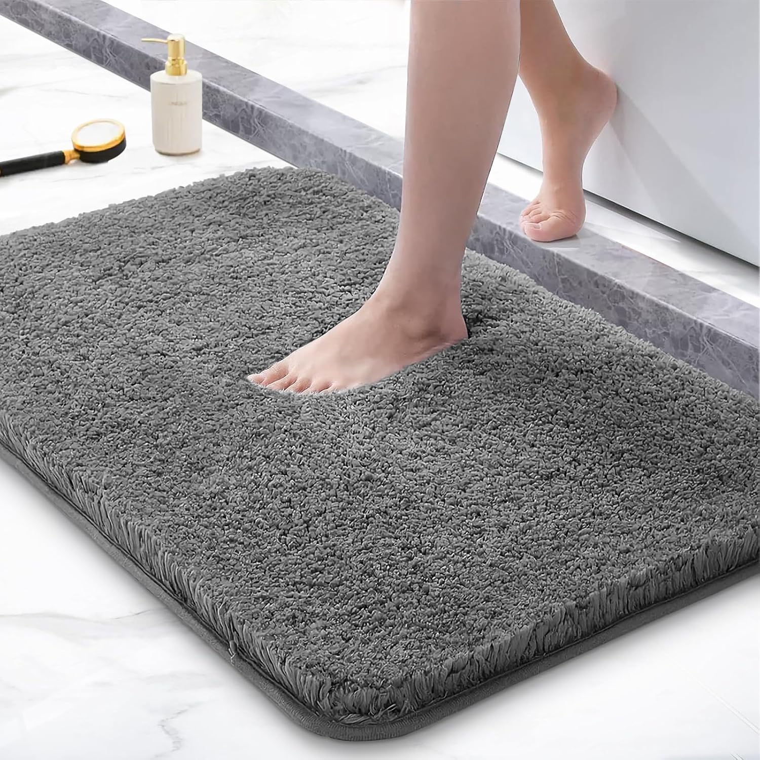 RUN HELIX Grey Shaggy Microfiber Bath Mat 24x16