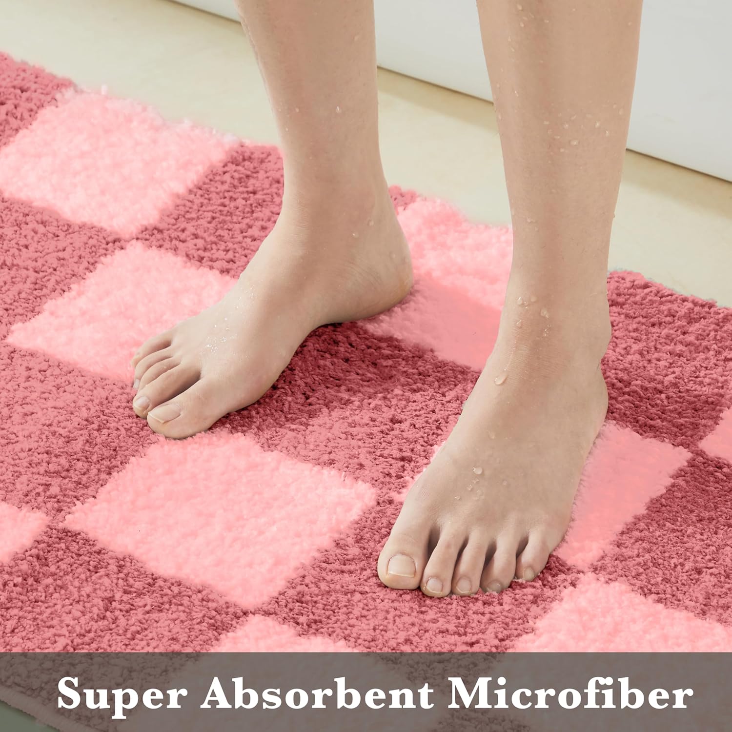 Ohocut Luxury Microfiber Checkered Bath Rug 32x20