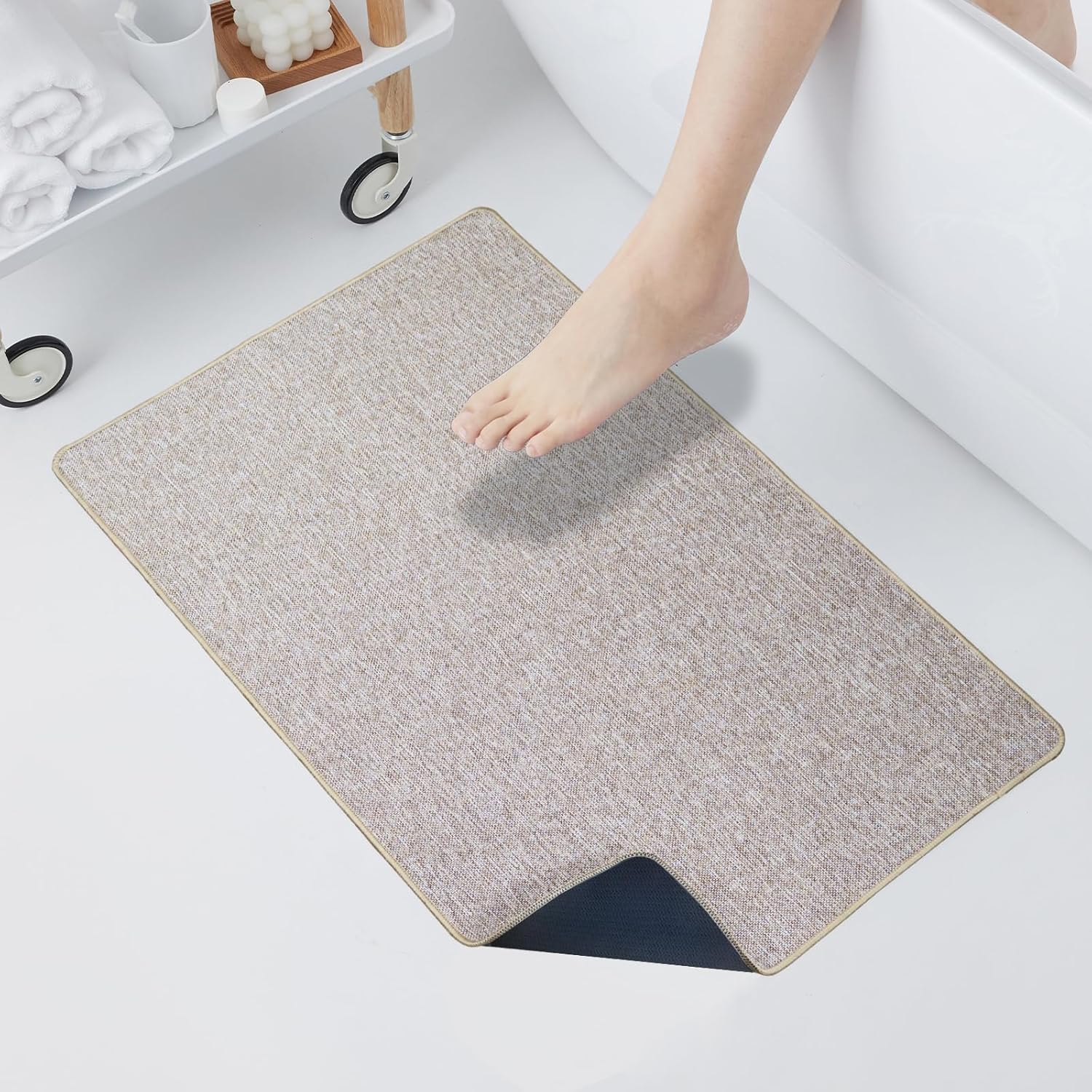 Yancorp Thin Non-Slip Bathroom Rugs 16x28 Inch Khaki