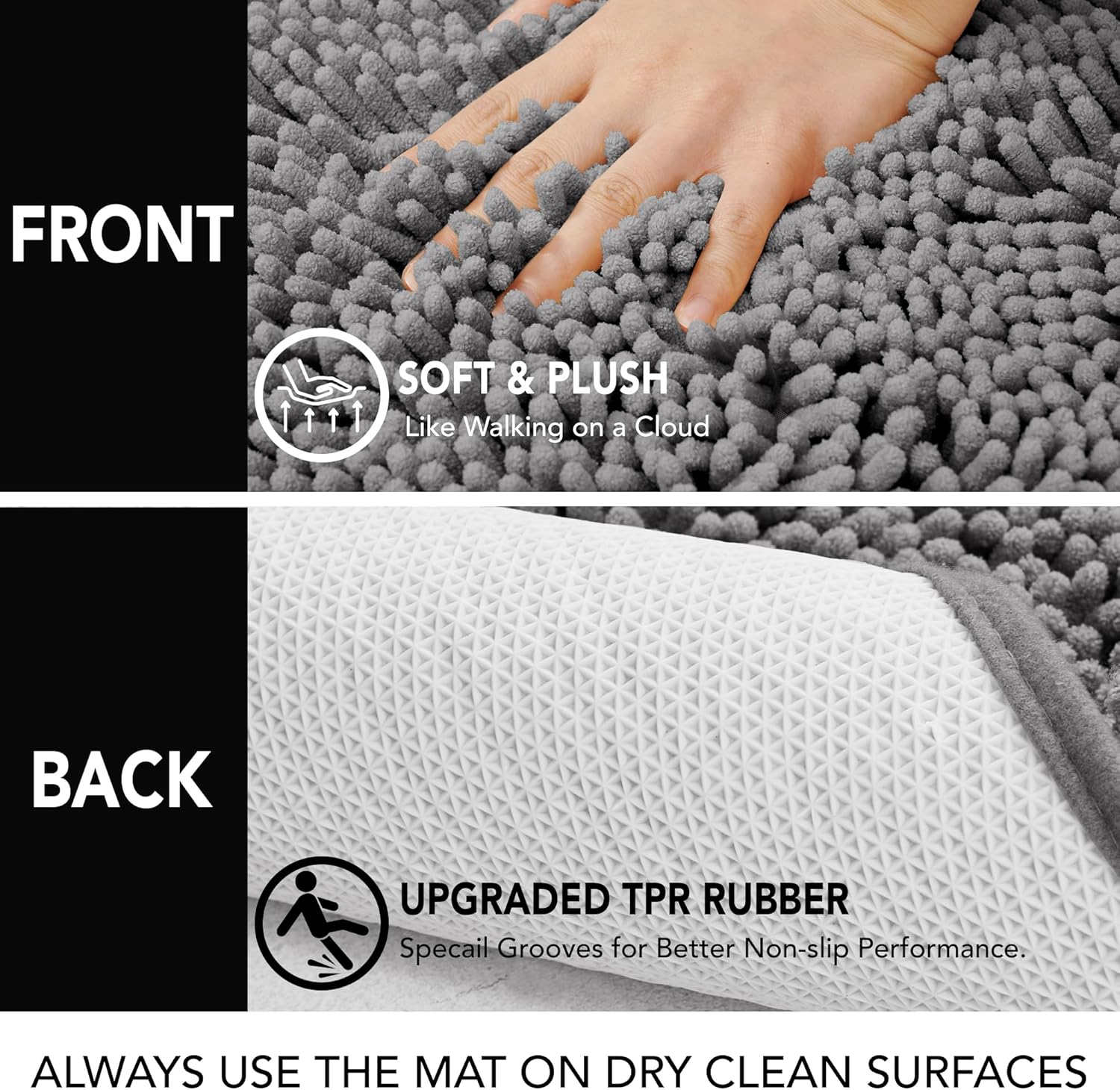 Deconovo Bath Mat 24x17 Inch Non-Slip Microfiber Rug