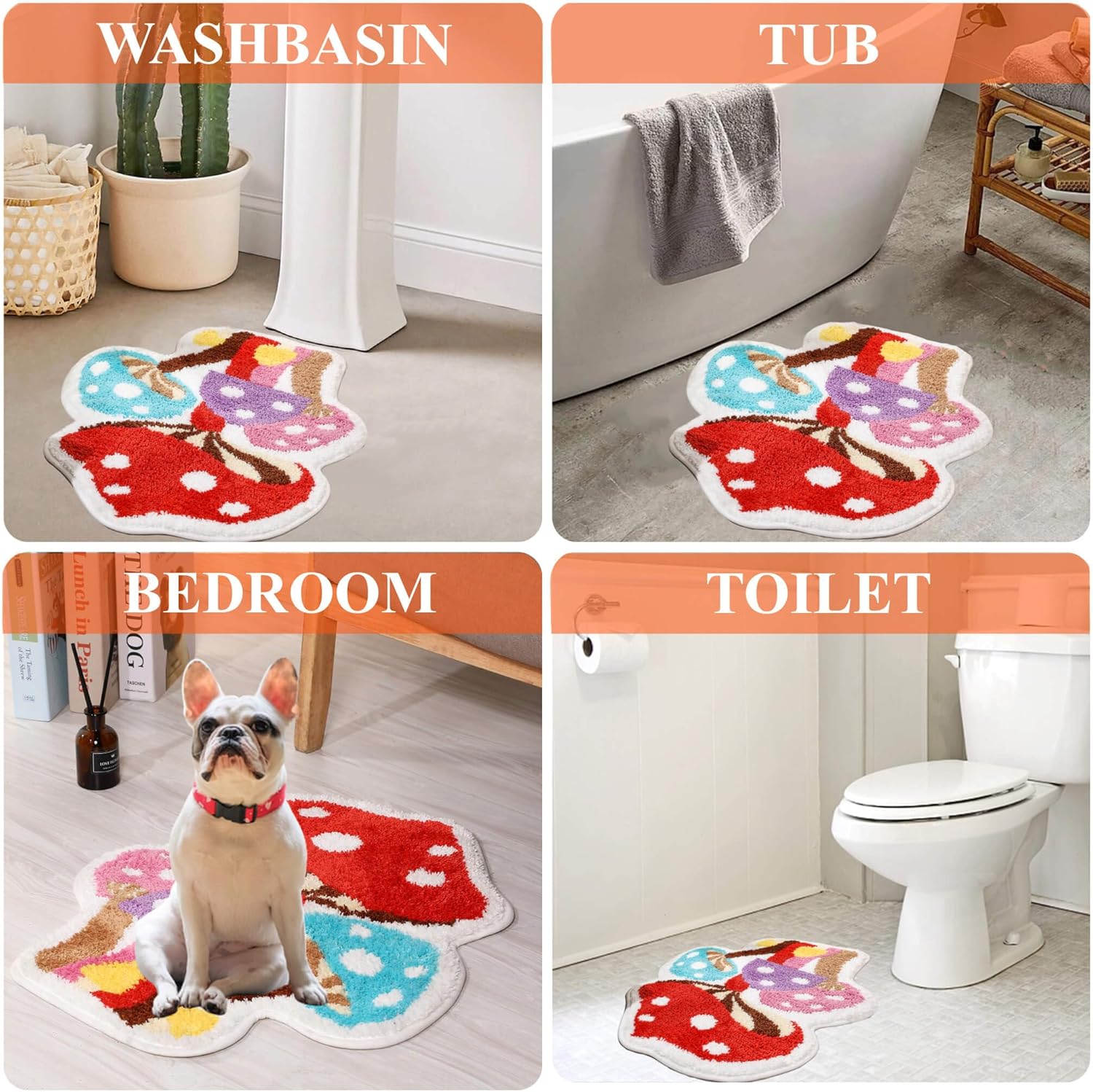 Mushroom Bathroom Rug - Non-Slip Soft and Absorbent