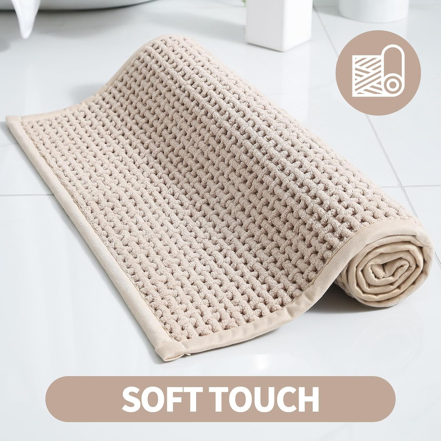 WARM HAVEN Beige Thin Bath Mat 16x24 Inch Non-Slip