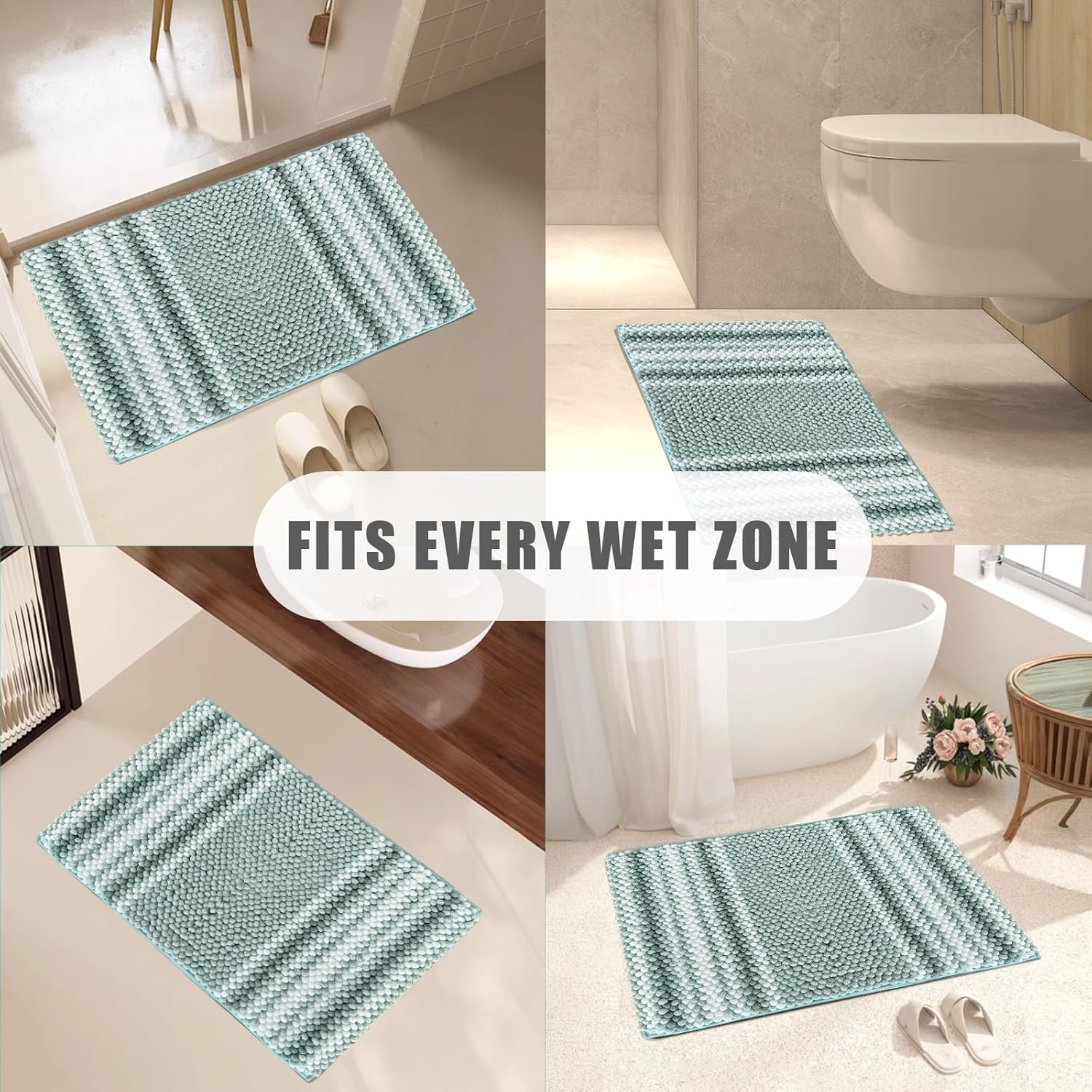 HDFK Soft Chenille Bath Mat with Striped Design