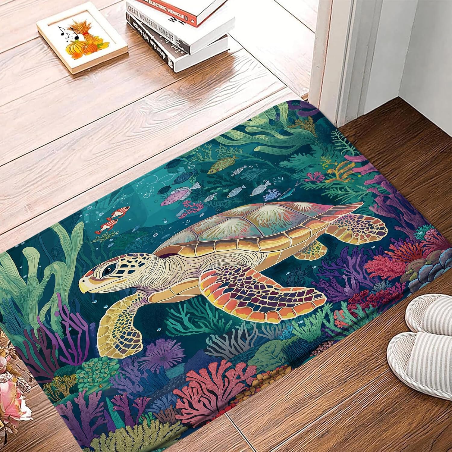 Turtle Bath Mat Blue Ocean Sea Animal Bathroom Rug 18X30Inch