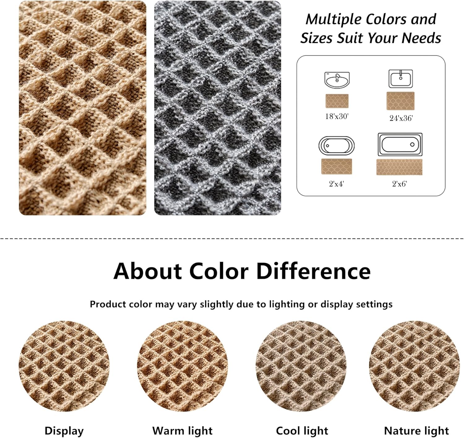 Non Slip Waffle Bath Mat Ultra Soft Quick Dry 18x30