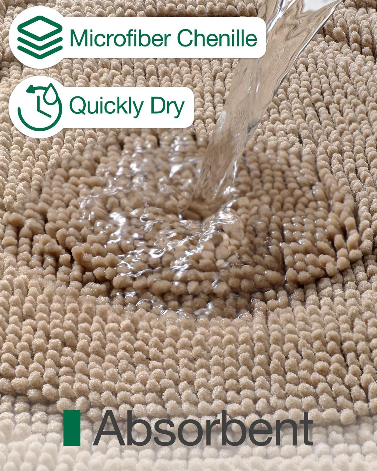 LUMI Bath Mat Non Slip Rubber Backing 16x24 Beige 1