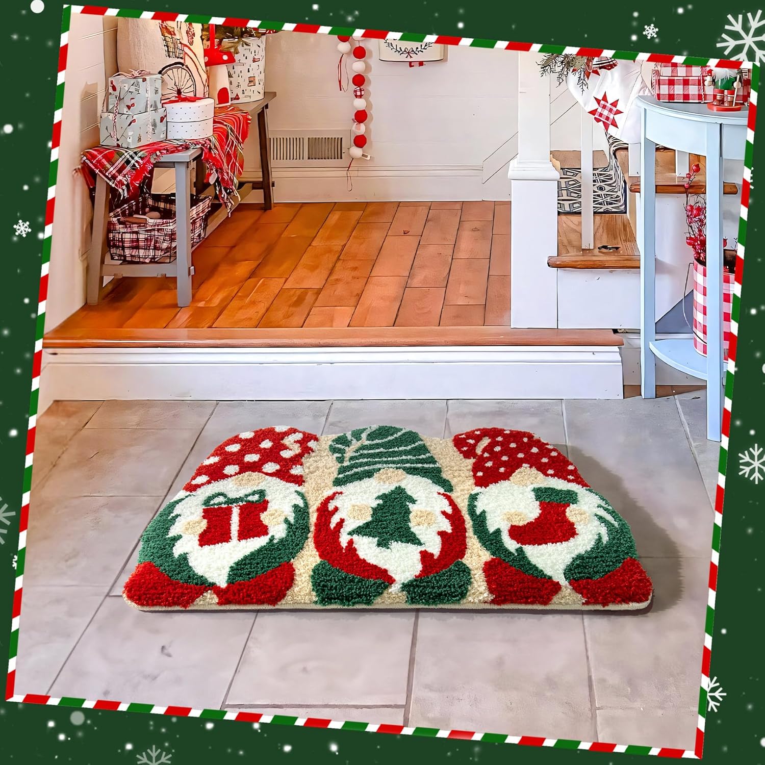 Christmas Bath Mat 20x32 Inches Non-Slip Water Absorbent Gnome Design