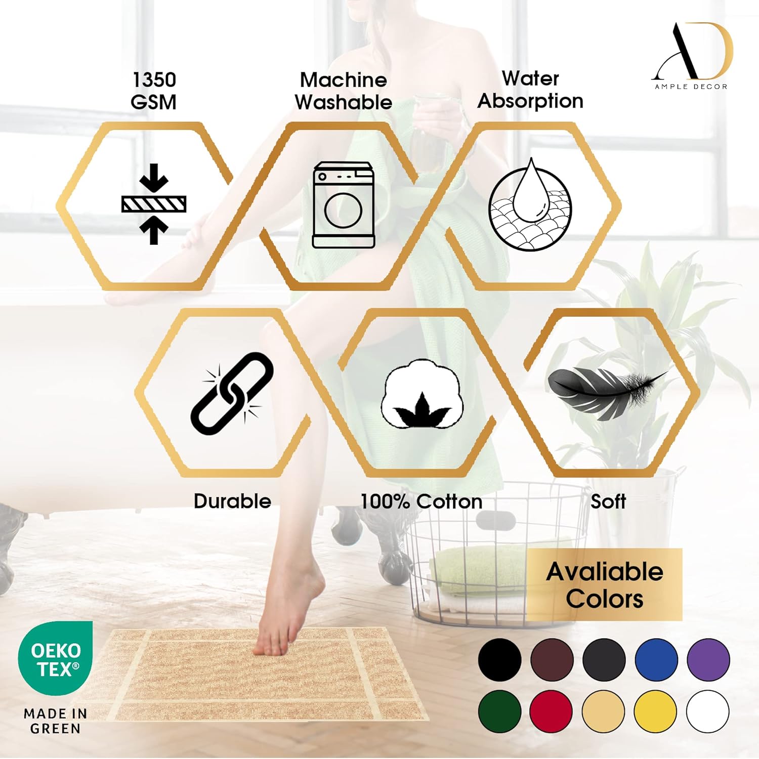 Ample Decor Thick Cotton Bath Mats Set of 2