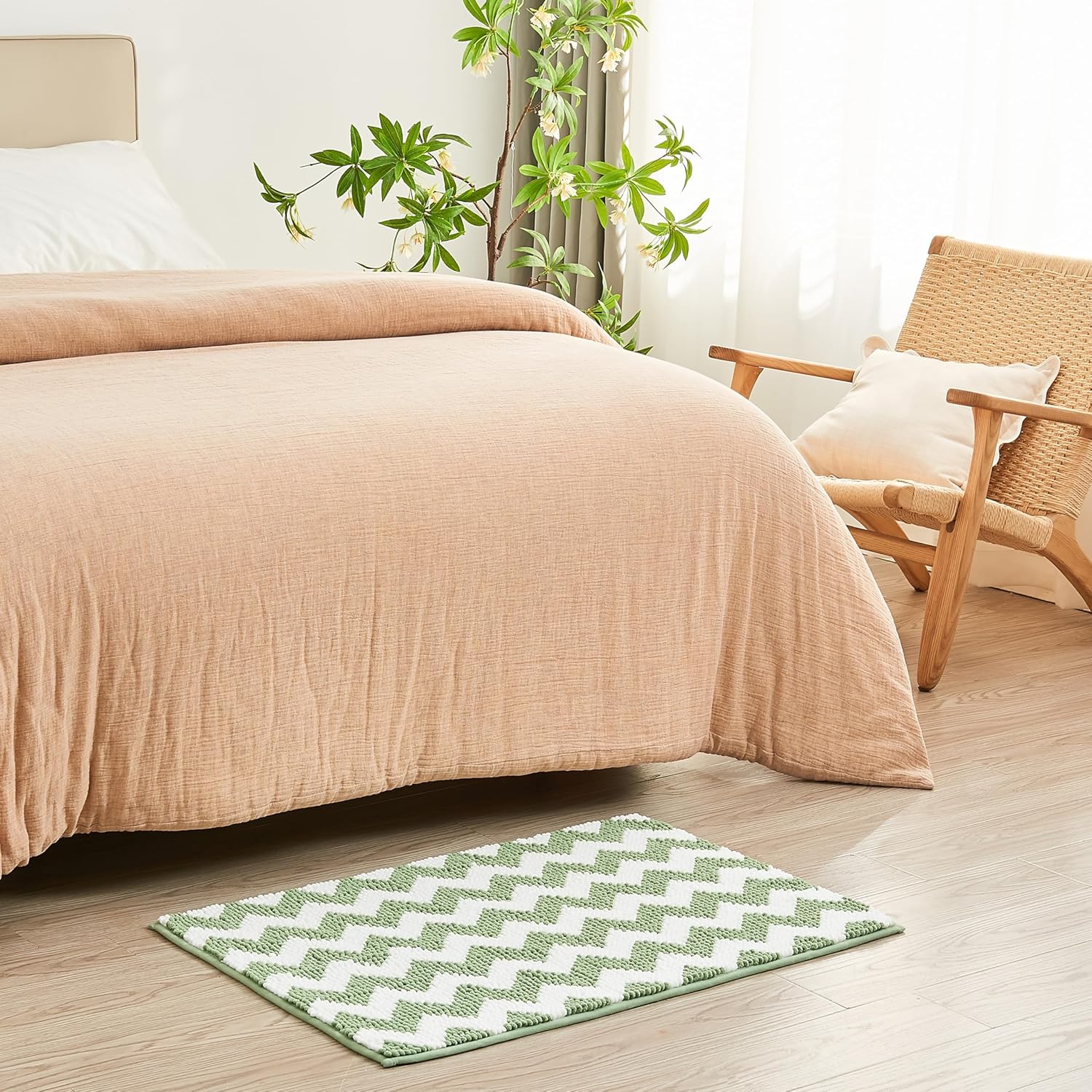 CozeCube Sage Green Chenille Bath Mat 24x16 Non-Slip
