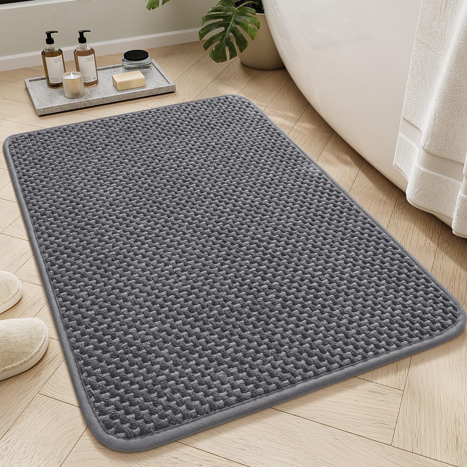 AMOAMI Chenille Bath Mat Quick Dry Non Slip