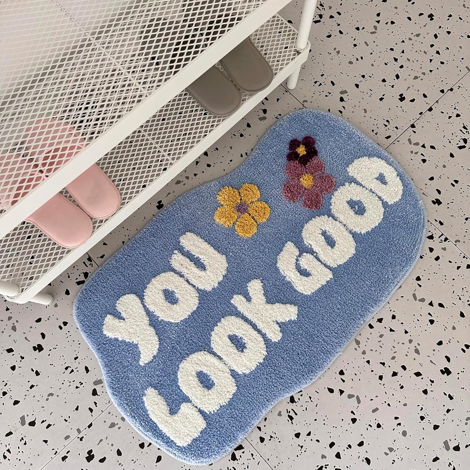 You Look Good Bath Mat Blue - Non-Slip Microfiber Rugs