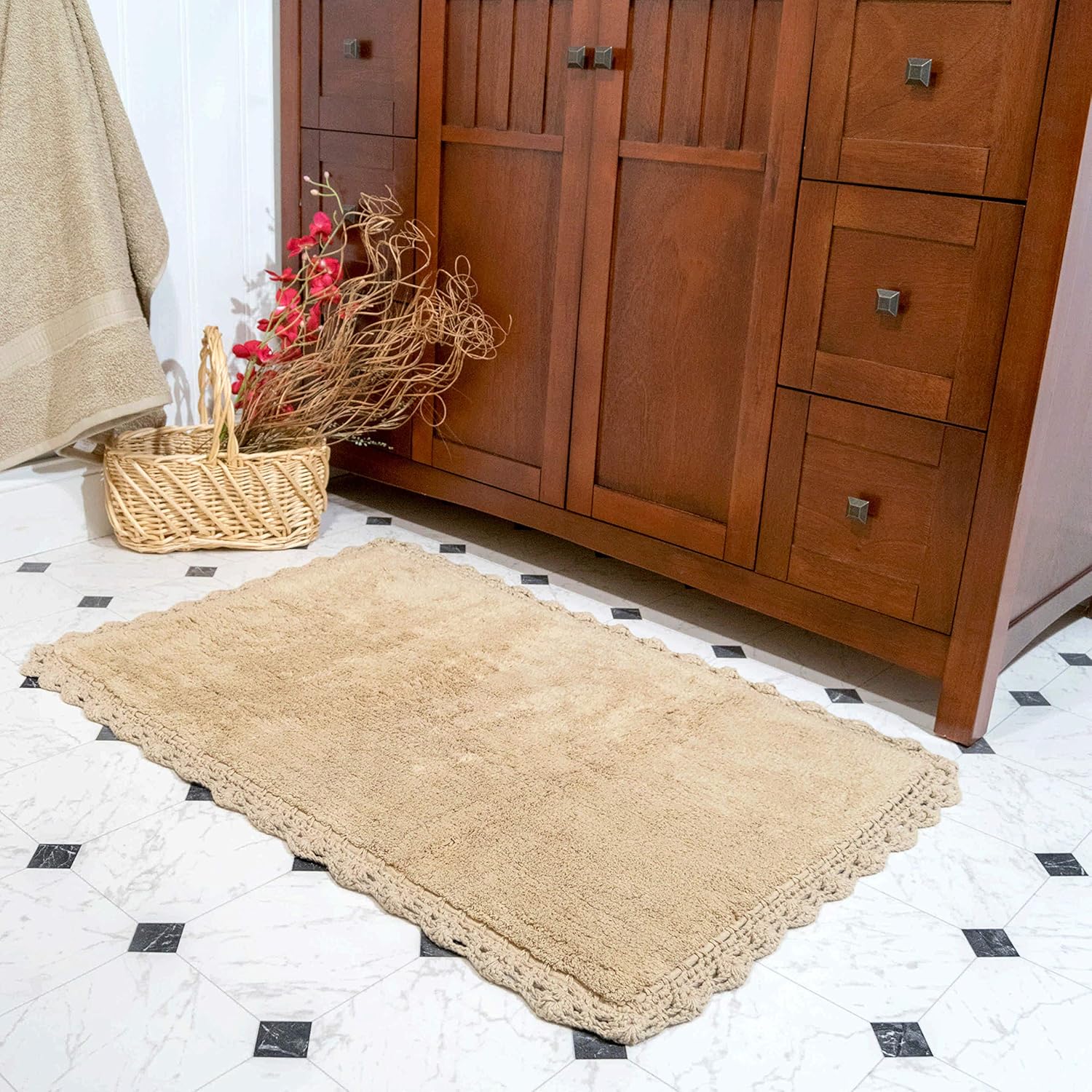 Chesapeake Linen Crochet Bath Rug Set 21 x 34 17 x 24