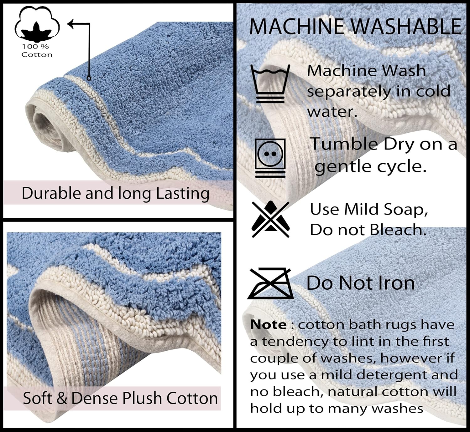 Home Weavers Allure Blue Cotton Bath Rug 17Lx24W