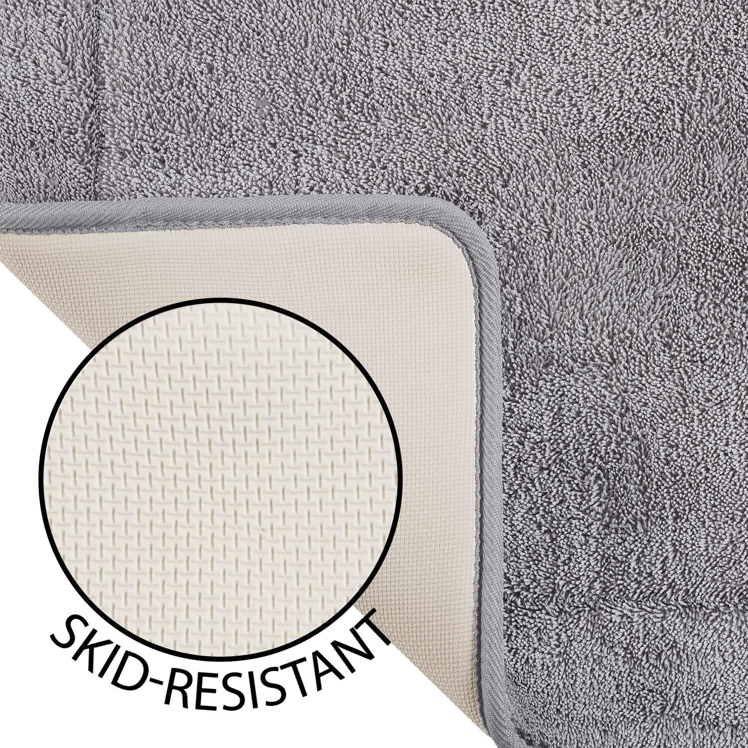 Oliver Brown Terry Bath Mat - 20x32 Non-Slip Machine Washable Light Gray
