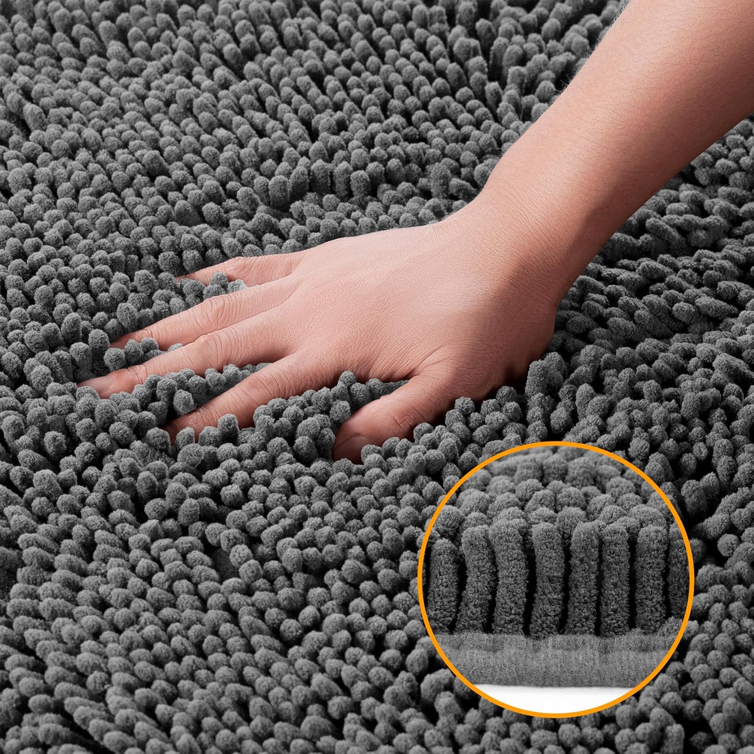 Yeaban 12x12 inch Thick Chenille Bath Rug - Dark Gray