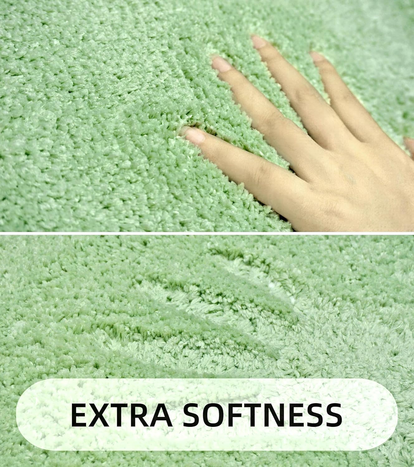 QMEAKMONY Rose Flower Shaggy Bath Mat Green 16x24 in